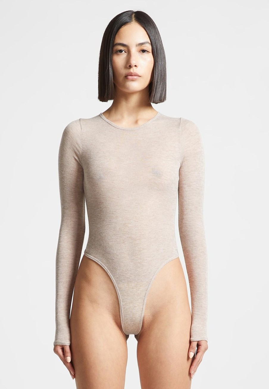 Maniere De Voir Eternelle Sheer Long Sleeve Bodysuit | Bodysuits