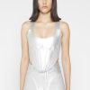 Maniere De Voir Vegan Leather Metallic Corset Top | Matching Sets