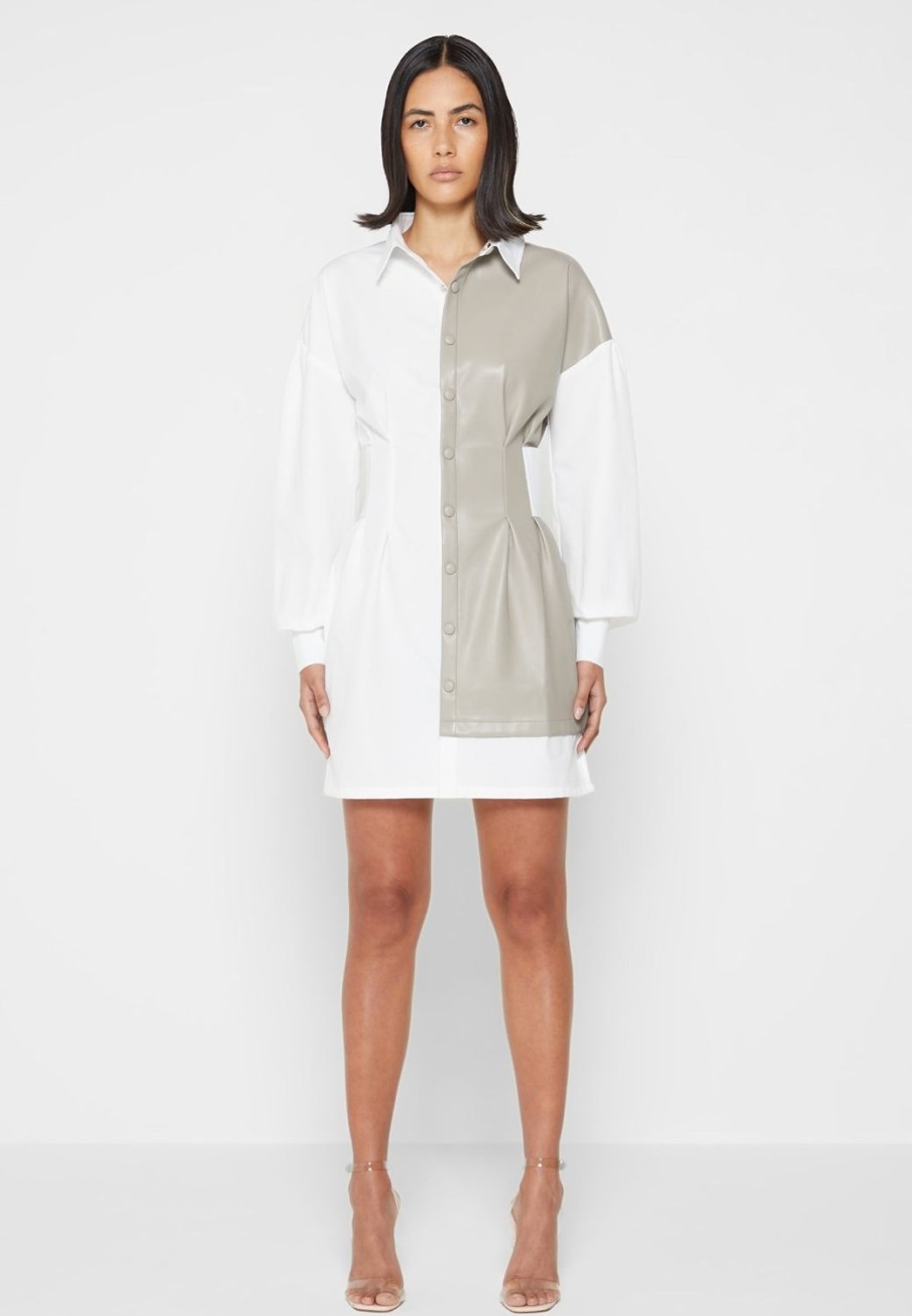 Maniere De Voir Half Vegan Leather Shirt Dress | Dresses