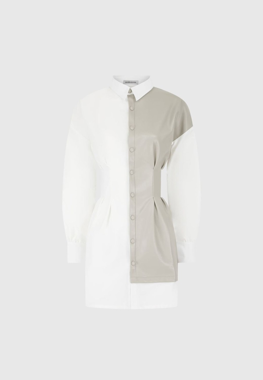 Maniere De Voir Half Vegan Leather Shirt Dress | Dresses