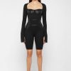 Maniere De Voir Pleated Vegan Leather & Bandage Playsuit | Jumpsuits & Playsuits