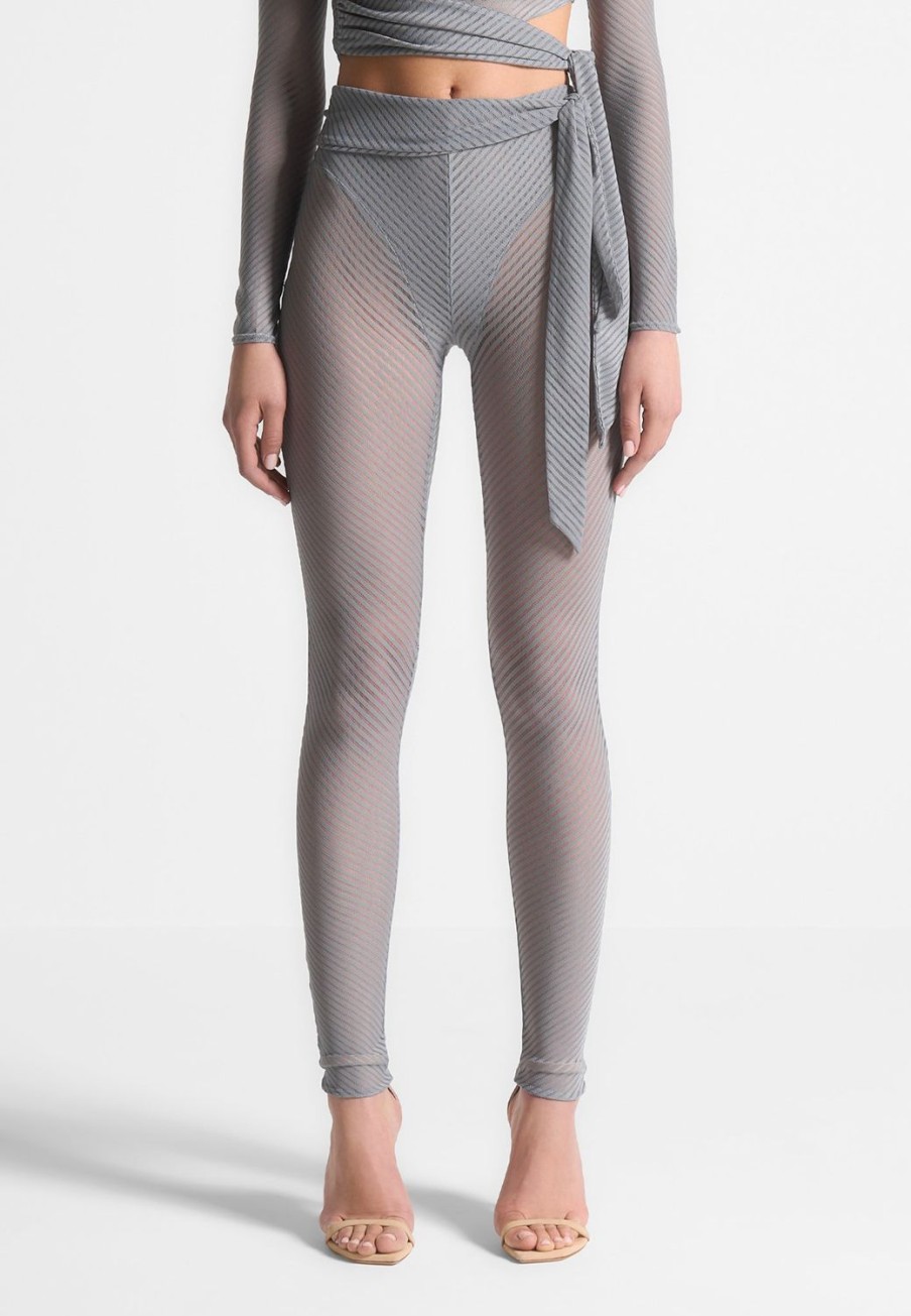 Maniere De Voir Ribbed Sheer Leggings With Tie | Leggings