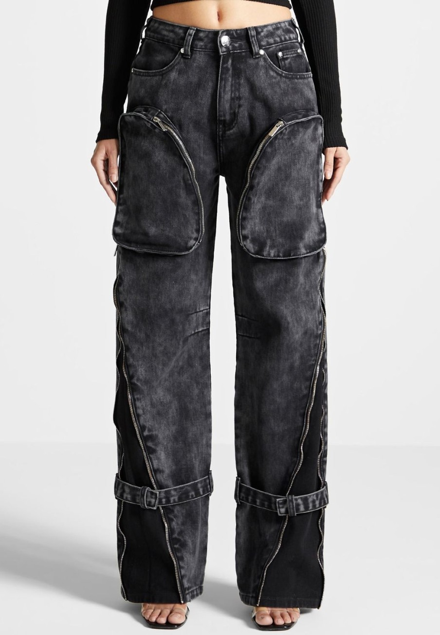 Maniere De Voir Zip Detail Denim Cargo Pants | Jeans