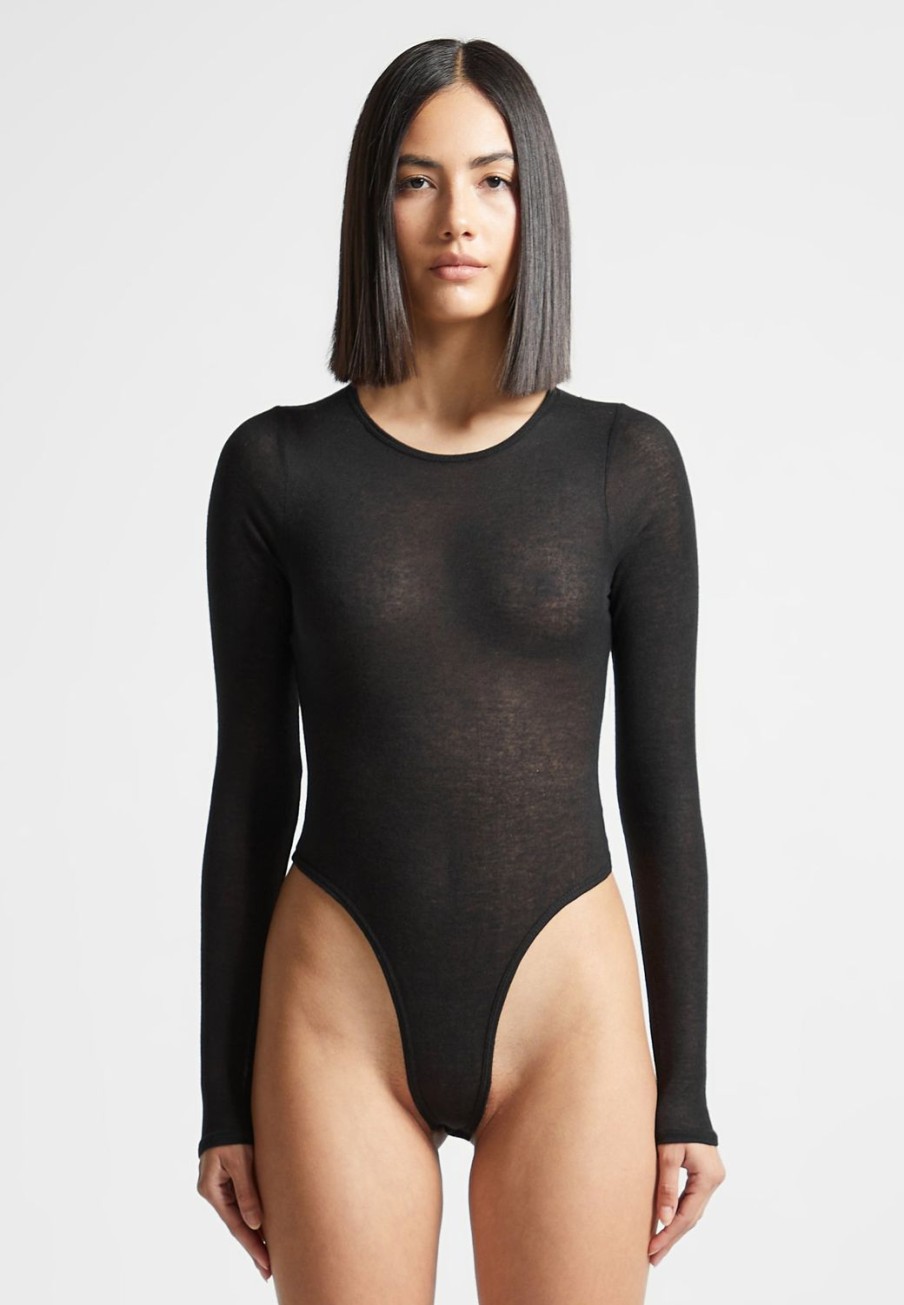 Maniere De Voir Eternelle Sheer Long Sleeve Bodysuit | Bodysuits