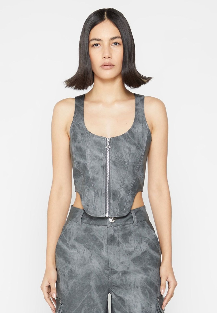 Maniere De Voir Vintage Marble Leather Corset Top - Washed | Matching Sets