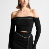 Maniere De Voir Ribbed Knit Bardot Crop Top With Chain | Matching Sets