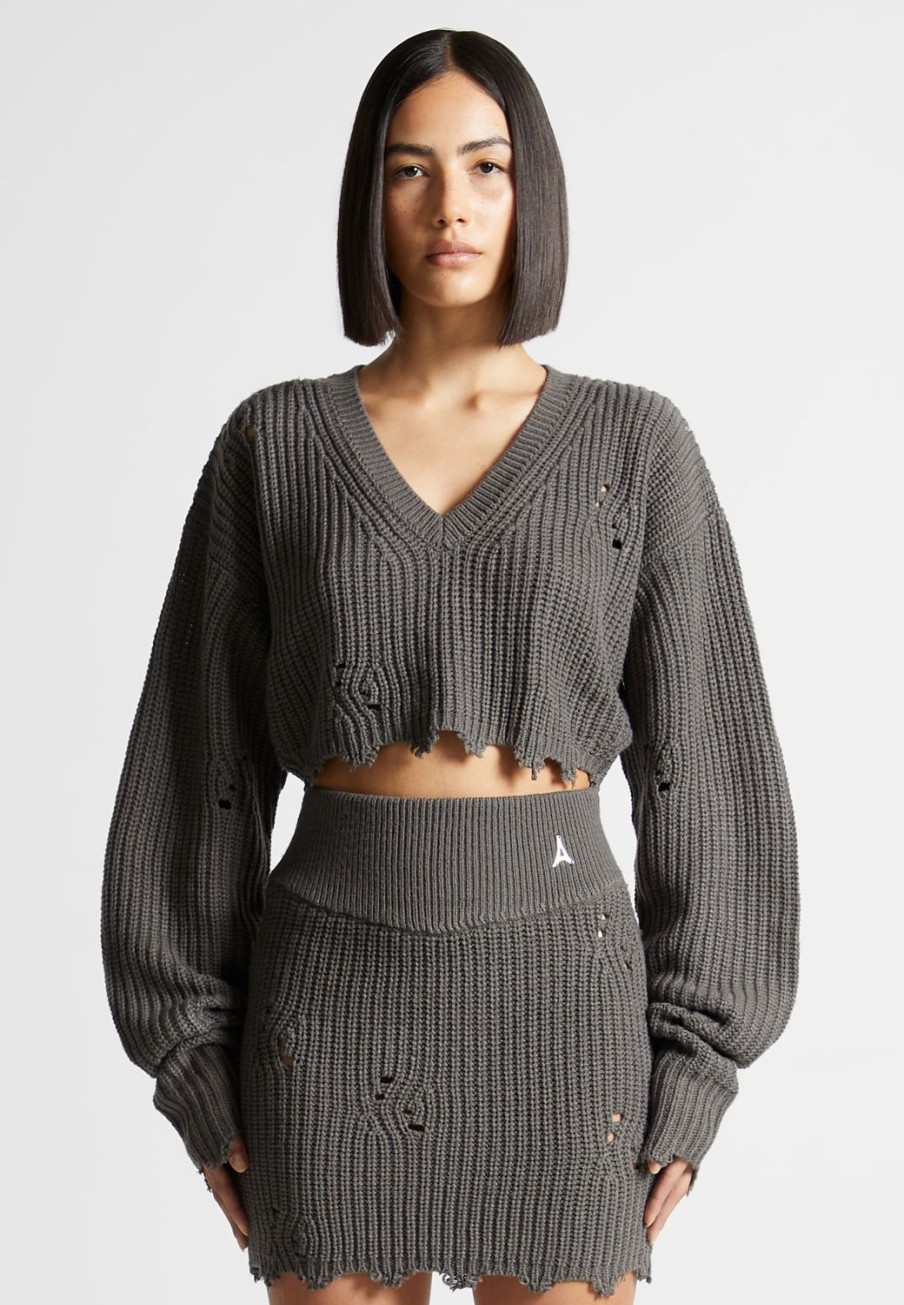 Maniere De Voir Distressed Knit Crop Jumper | Knitwear