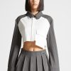 Maniere De Voir Pinstripe Contrast Cropped Shirt - Grey | Matching Sets