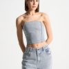 Maniere De Voir Rhinestone Eiffel Denim Bandeau Corset Top | Tops & T Shirts