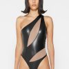 Maniere De Voir Vegan Leather Mesh Contour Bodysuit | Bodysuits