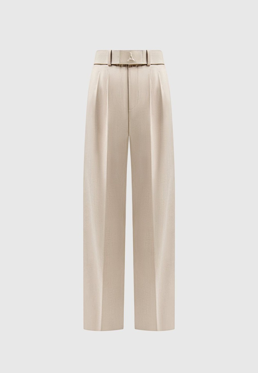 Maniere De Voir Tailored Pleated Trousers With Eiffel Belt | Trousers