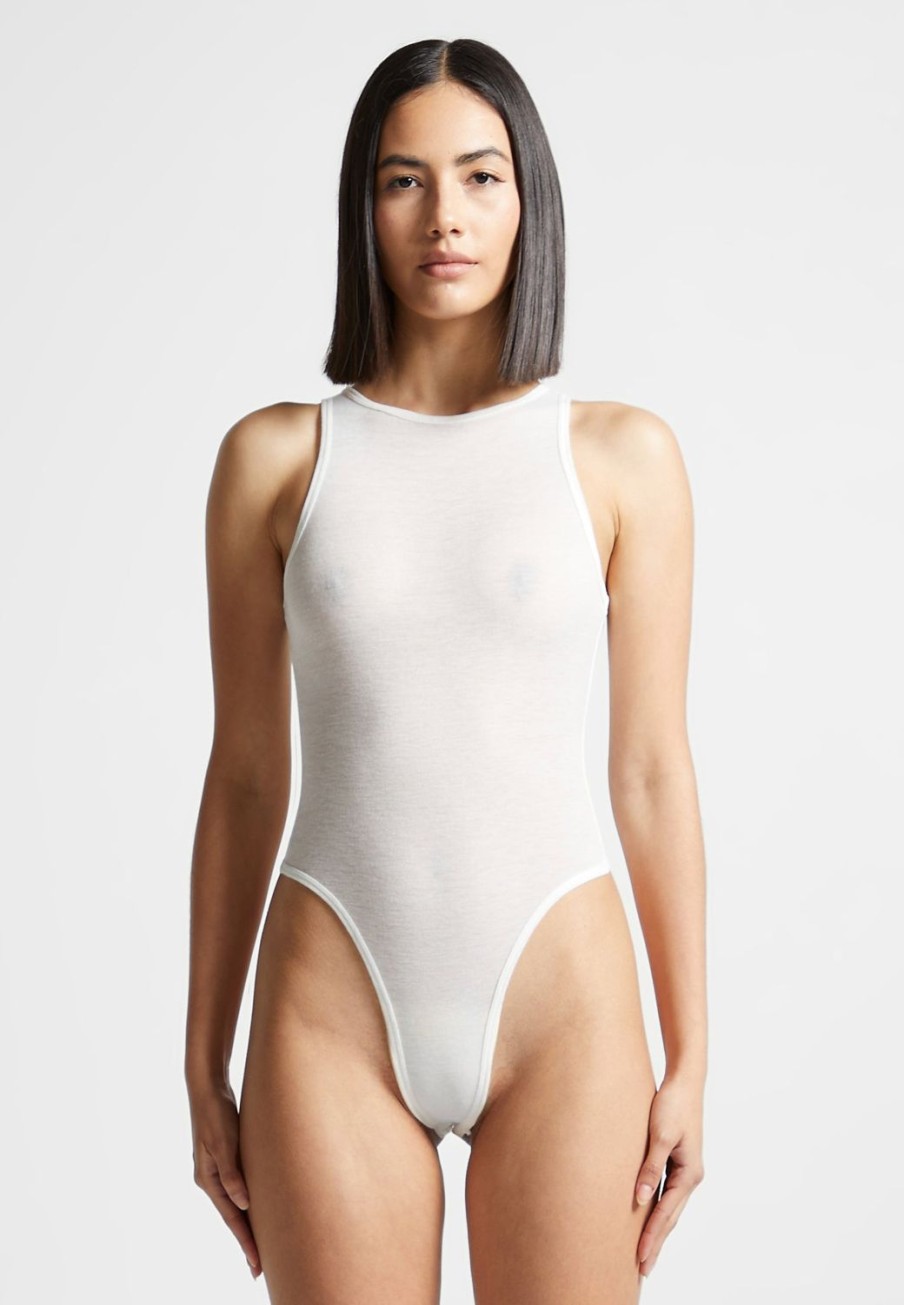 Maniere De Voir Eternelle Sheer Racer Neck Bodysuit | Bodysuits