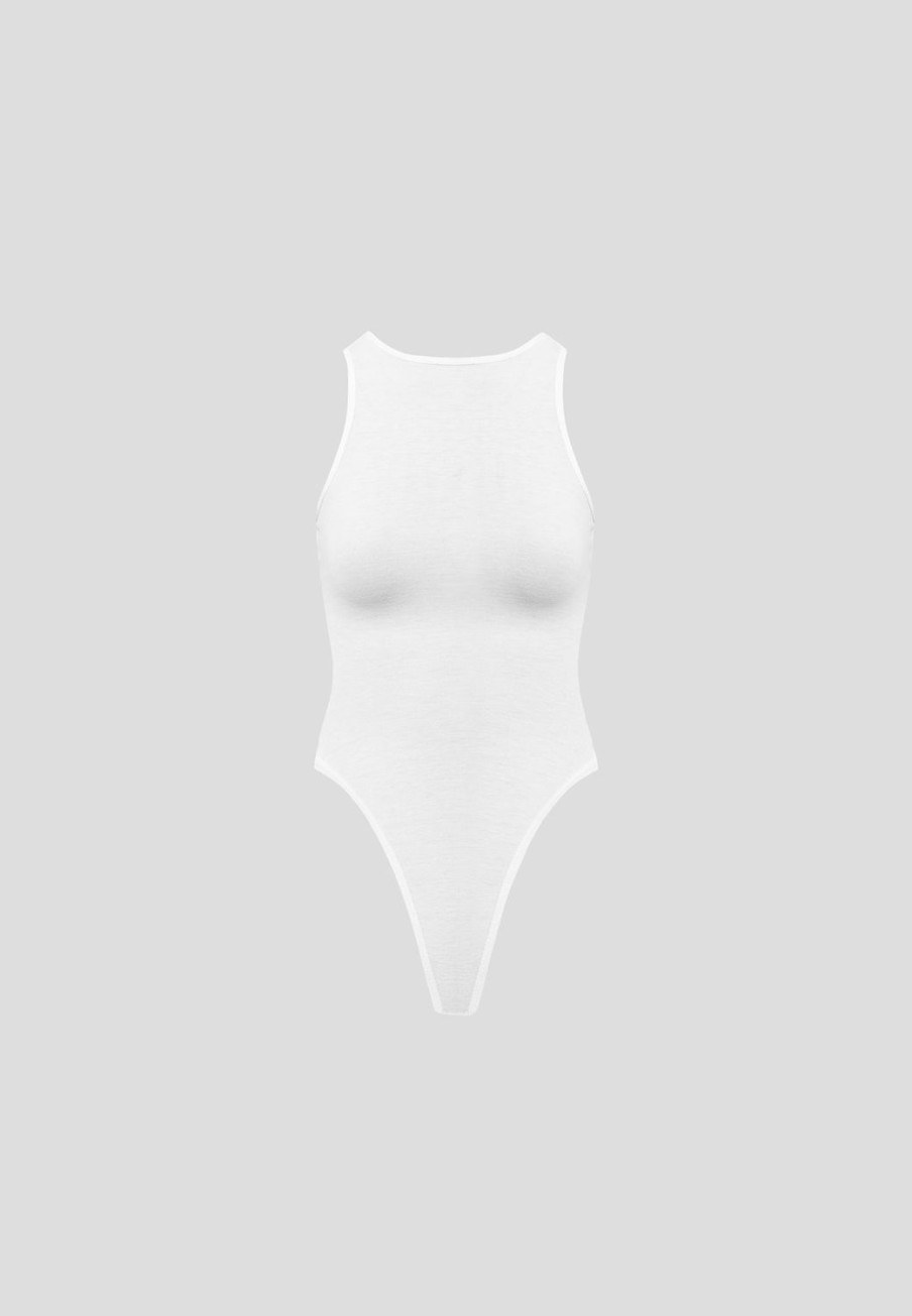 Maniere De Voir Eternelle Sheer Racer Neck Bodysuit | Bodysuits