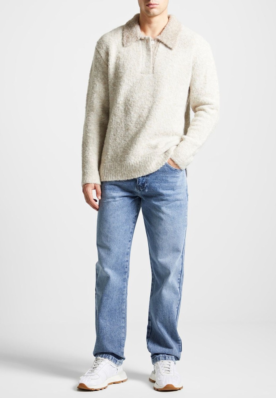 Maniere De Voir Boucle Knit Contrast Polo Jumper - Cream | Knitwear