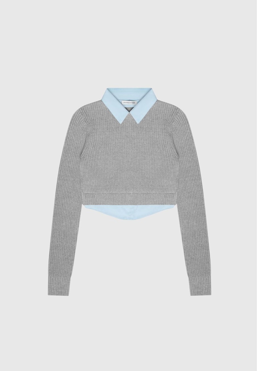 Maniere De Voir Knitted Jumper With Shirt Detail | Jumpers & Hoodies