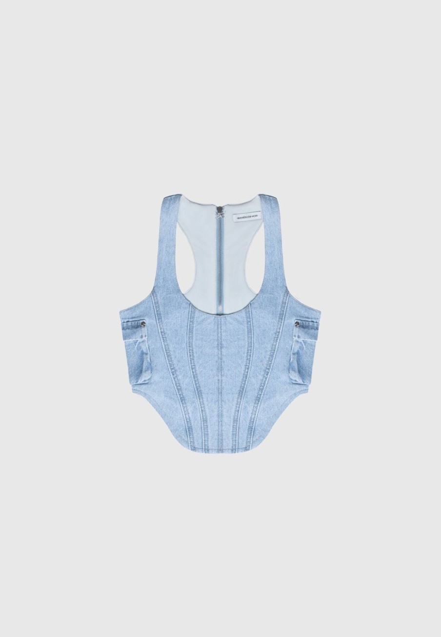 Maniere De Voir Denim Cargo Corset Top | Tops & T Shirts