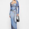 Maniere De Voir Mesh Printed Maxi Skirt - Blue | Matching Sets