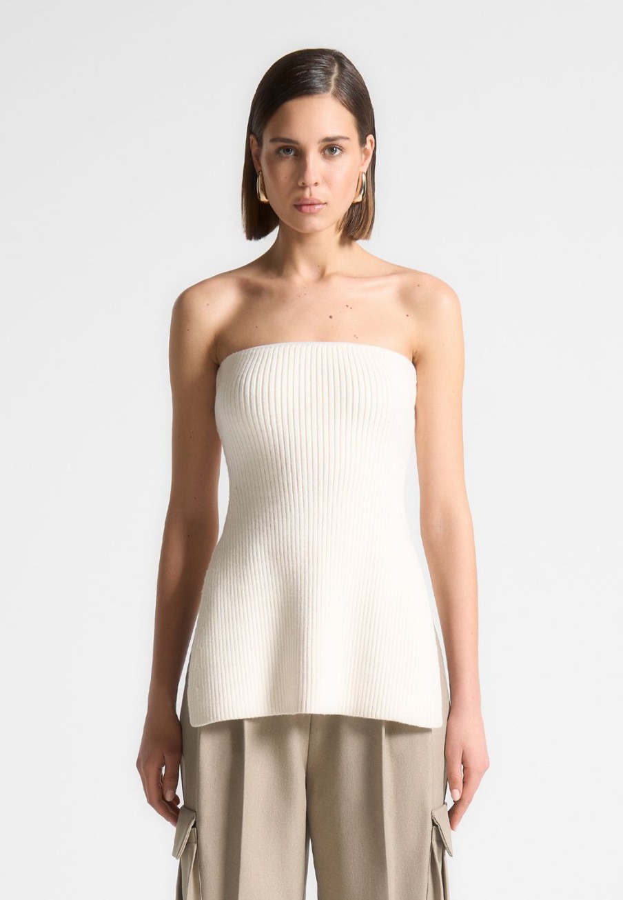 Maniere De Voir Rib Knit Longline Bandeau Top | Knitwear