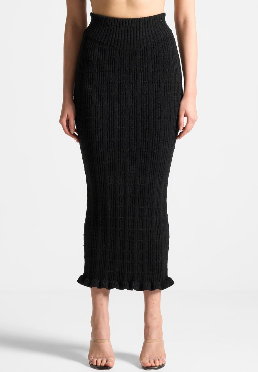 Maniere De Voir Ruffle Hem Ribbed Knit Midaxi Skirt | Skirts