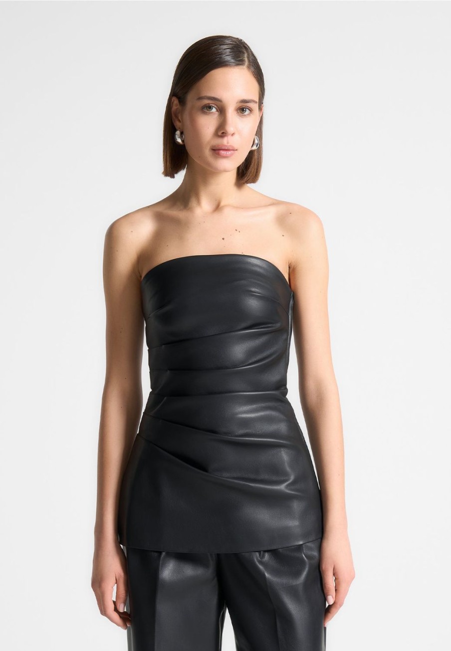 Maniere De Voir Vegan Leather Tacked Longline Bandeau Top | Tops & T Shirts