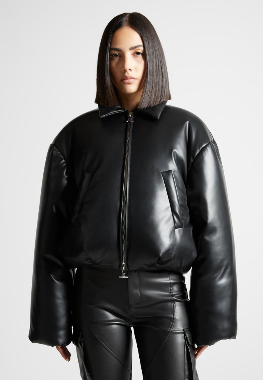 Maniere De Voir Vegan Leather Padded Bomber Jacket | Jackets