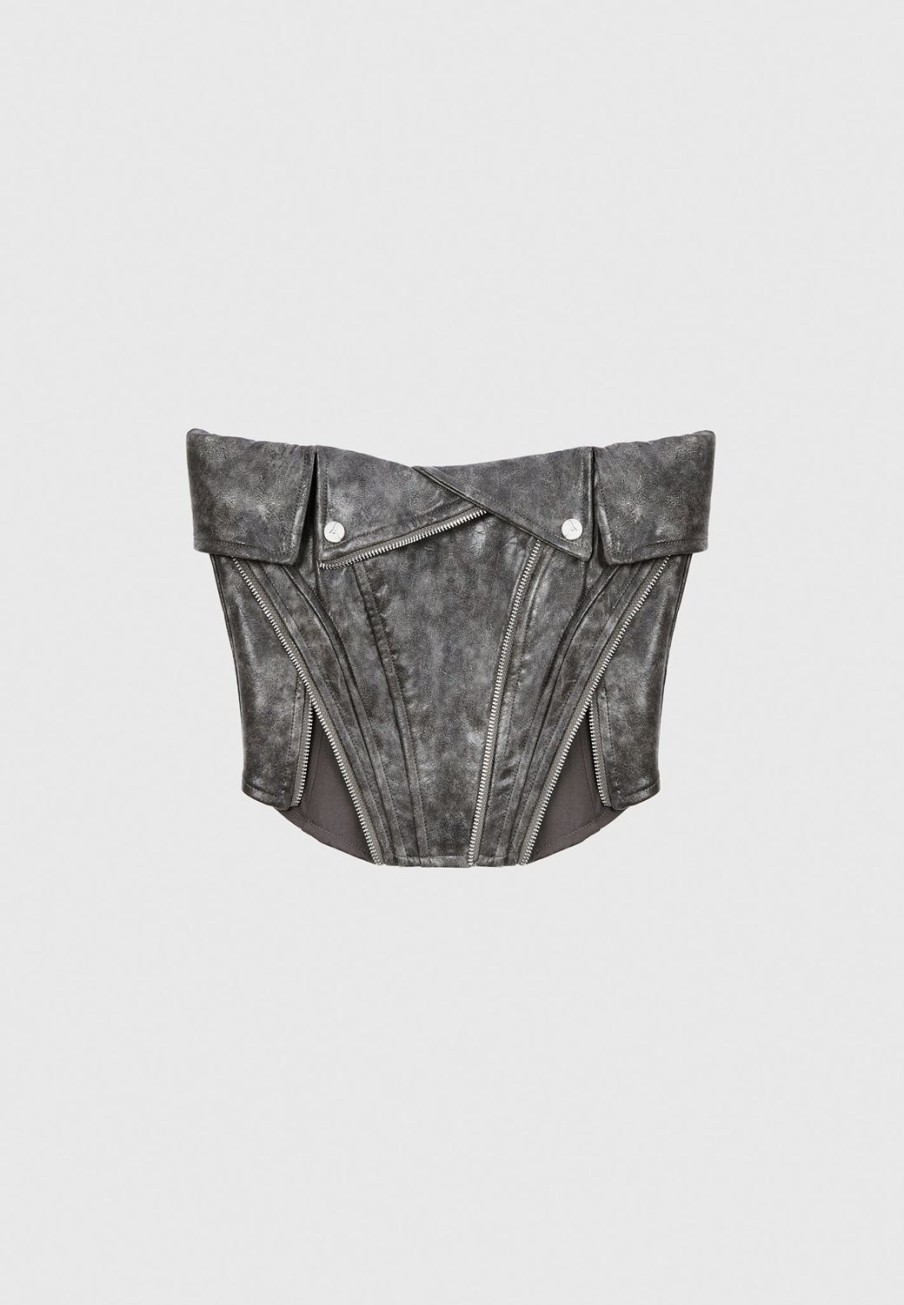 Maniere De Voir Vintage Vegan Leather Biker Corset | Tops & T Shirts