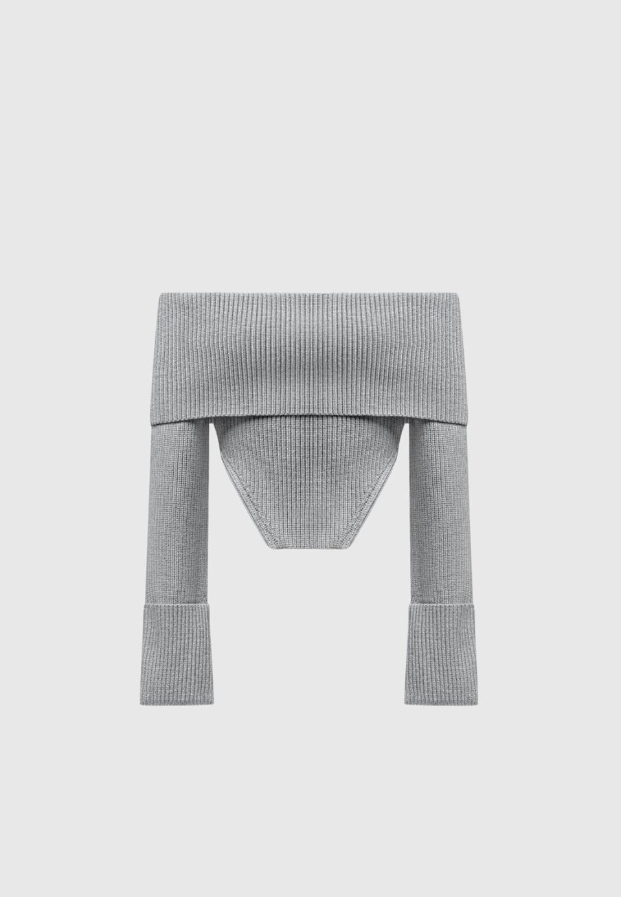 Maniere De Voir Zip Detail Knit Bandeau Top | Tops & T Shirts