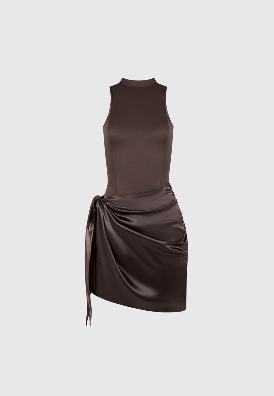 Maniere De Voir Neoprene & Satin Wrap Bodycon Dress | Dresses