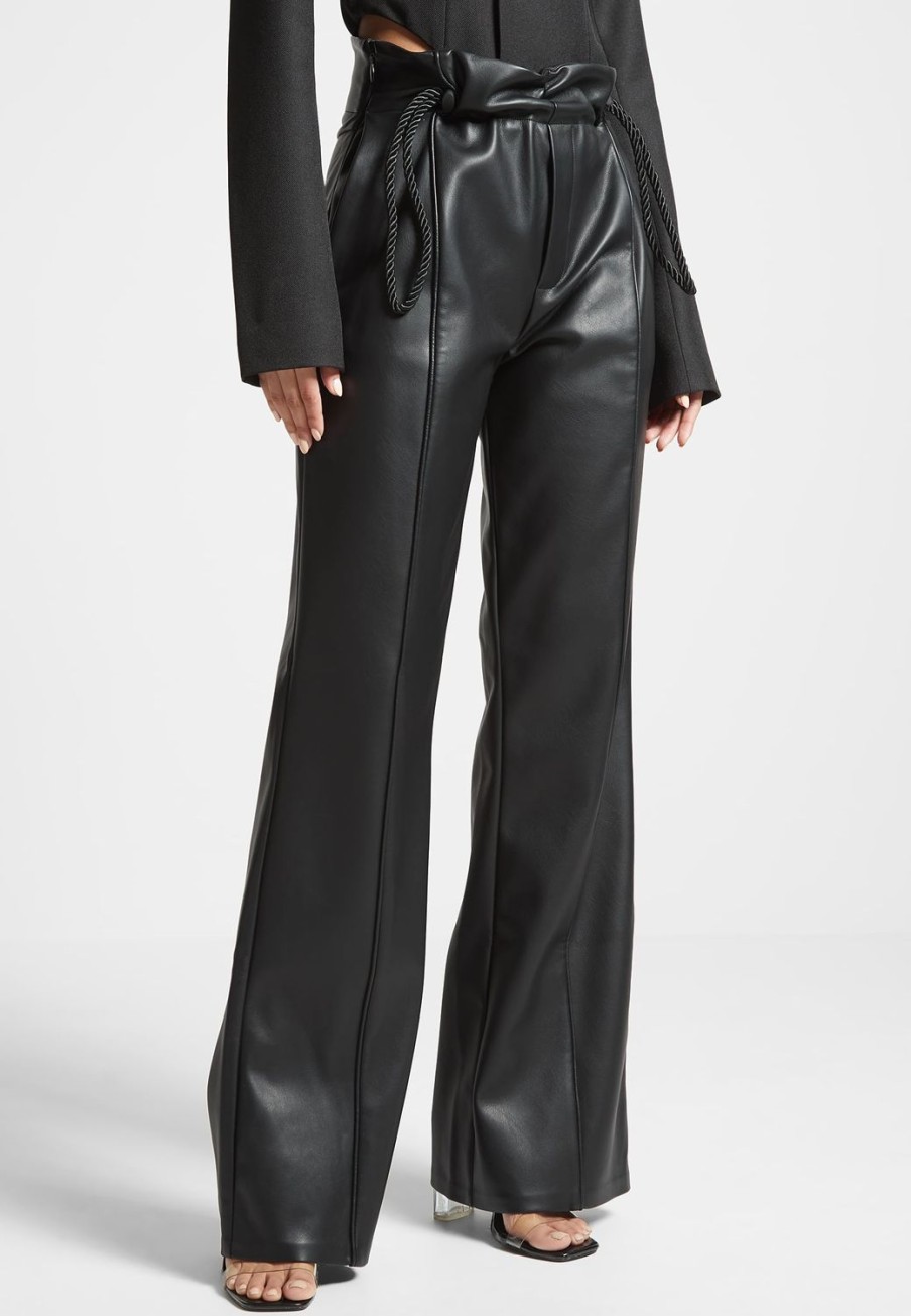 Maniere De Voir Vegan Leather Rope Tie Trousers | Trousers