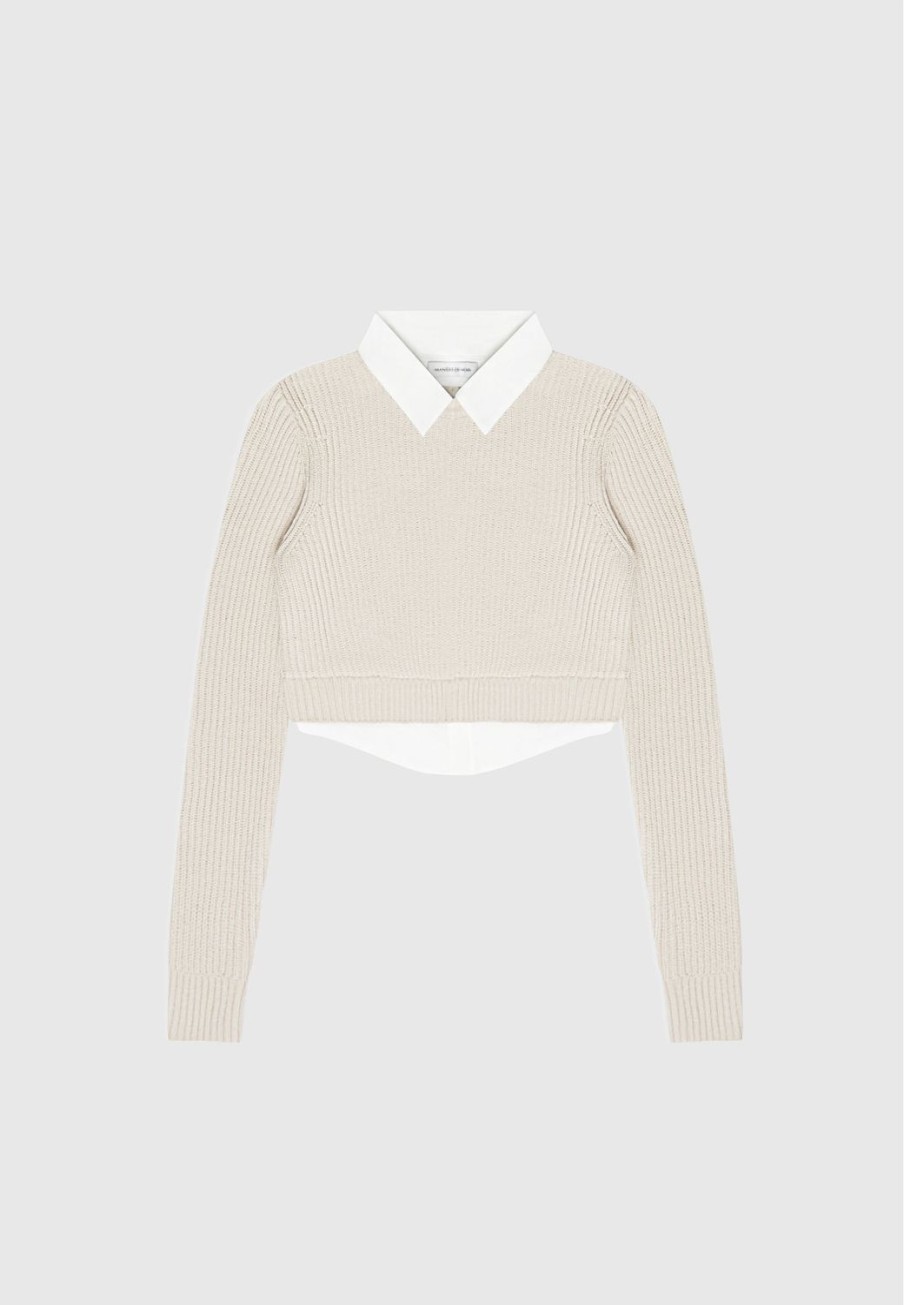 Maniere De Voir Knitted Jumper With Shirt Detail | Tops & T Shirts