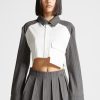 Maniere De Voir Pinstripe Contrast Cropped Shirt - Grey | Shirts