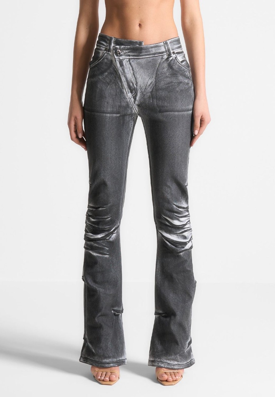 Maniere De Voir Oil Print Tacked Fit And Flare Jeans | Jeans