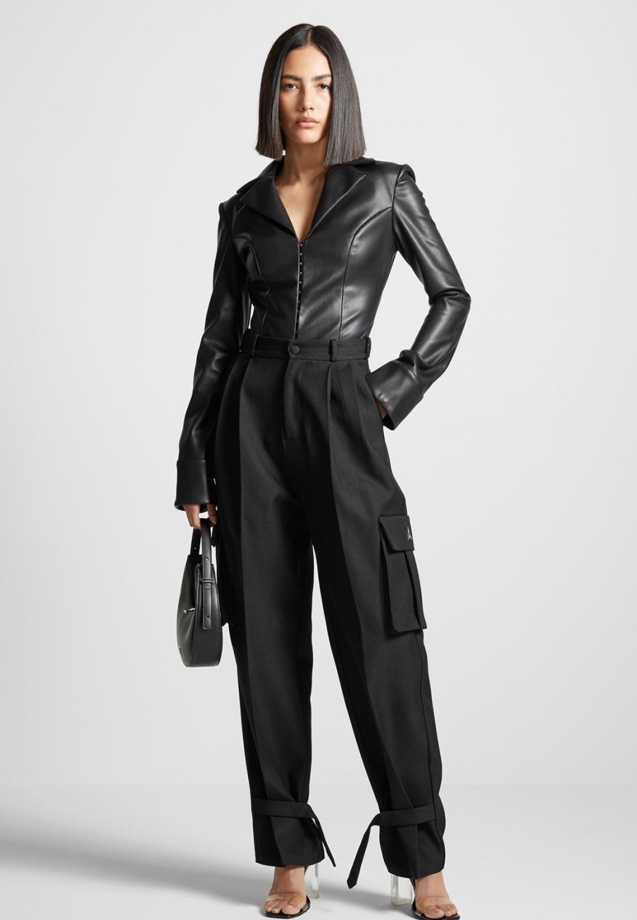 Maniere De Voir Vegan Leather Blazer Bodysuit | Bodysuits