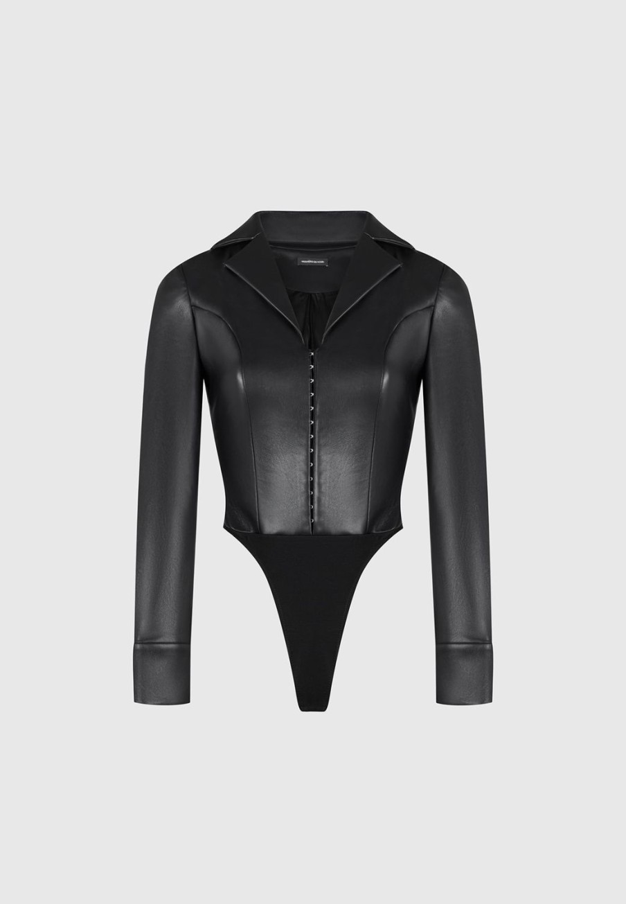 Maniere De Voir Vegan Leather Blazer Bodysuit | Bodysuits