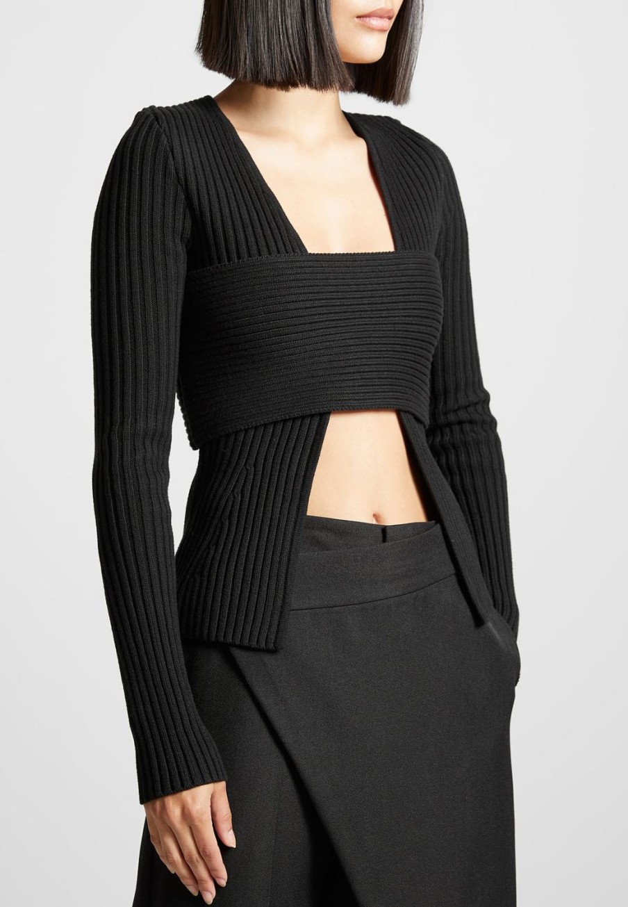 Maniere De Voir 3-In-1 Knit Overlay Bandeau Cardigan | Knitwear