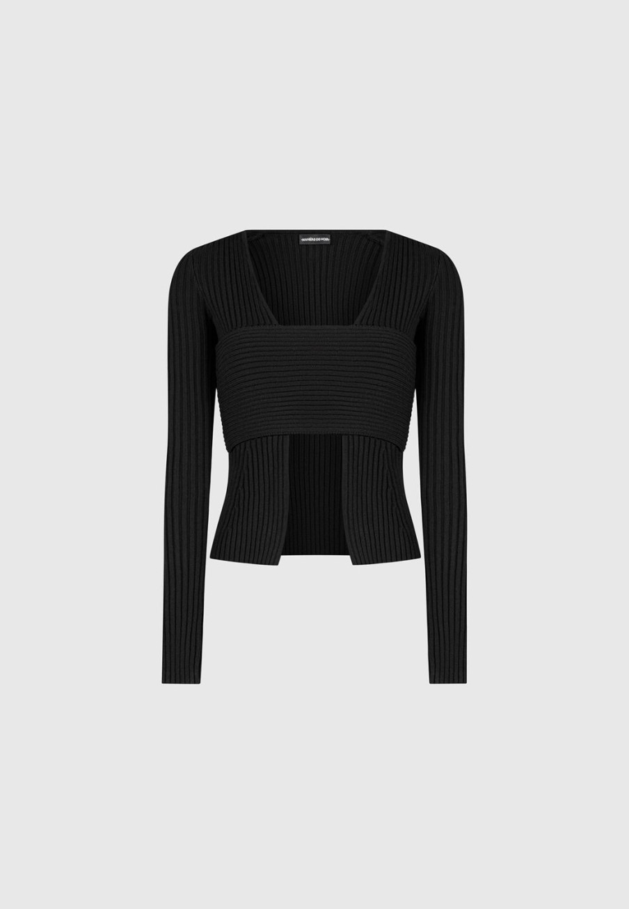 Maniere De Voir 3-In-1 Knit Overlay Bandeau Cardigan | Knitwear