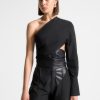 Maniere De Voir One Sleeve Vegan Leather Wrap Top | Tops & T Shirts