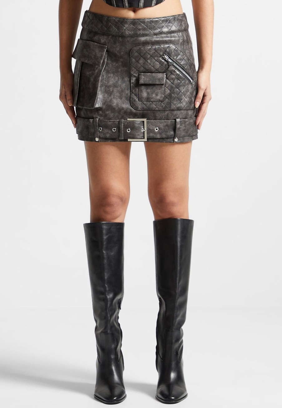 Maniere De Voir Vintage Vegan Leather Cargo Mini Skirt | Skirts