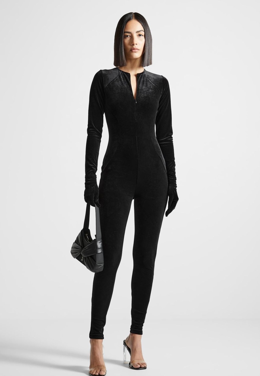 Maniere De Voir Velour Jumpsuit With Gloves | Jumpsuits & Playsuits