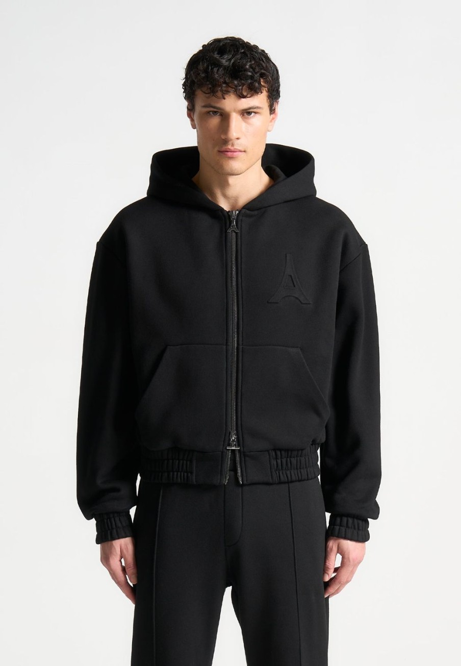 Maniere De Voir Eternel 420Gsm Eiffel Embossed Zip Hoodie | Casual Co-Ords