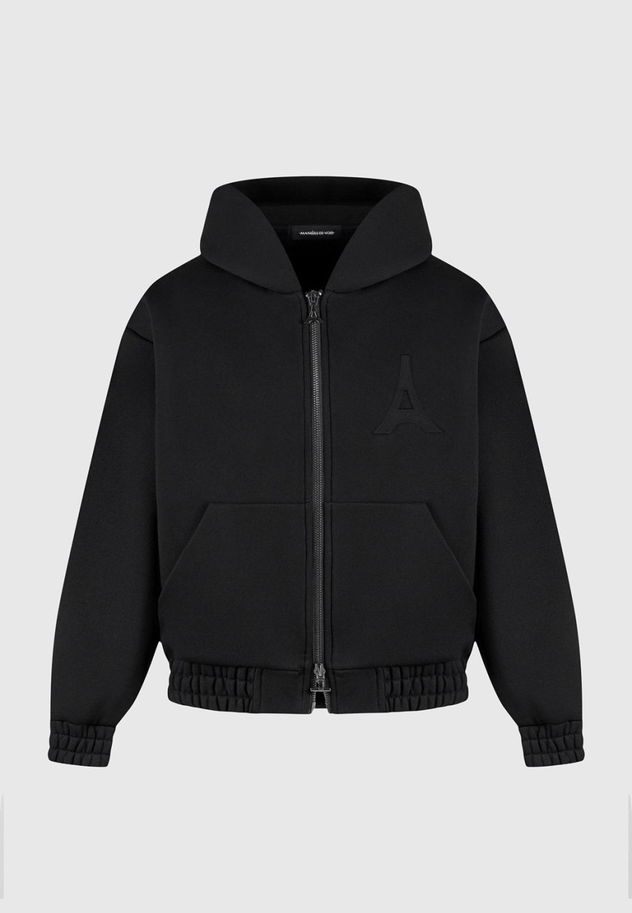 Maniere De Voir Eternel 420Gsm Eiffel Embossed Zip Hoodie | Casual Co-Ords