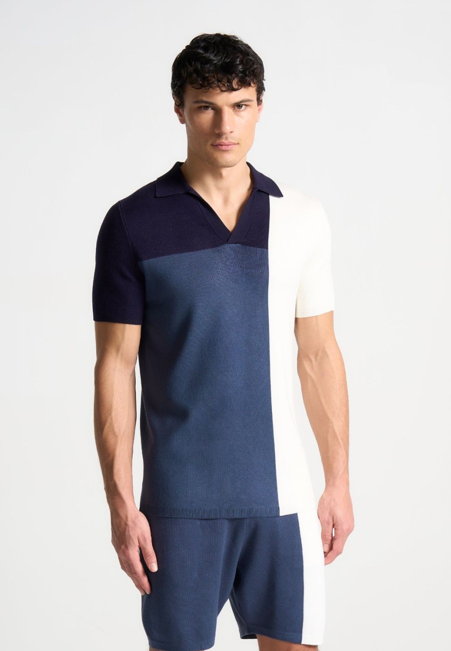 Maniere De Voir Colour Block Knit Revere Polo Top | Knitwear