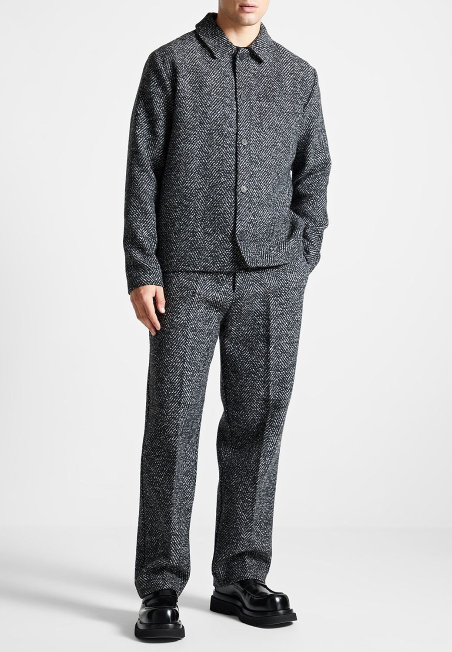 Maniere De Voir Brushed Herringbone Shacket | Modern Tailoring