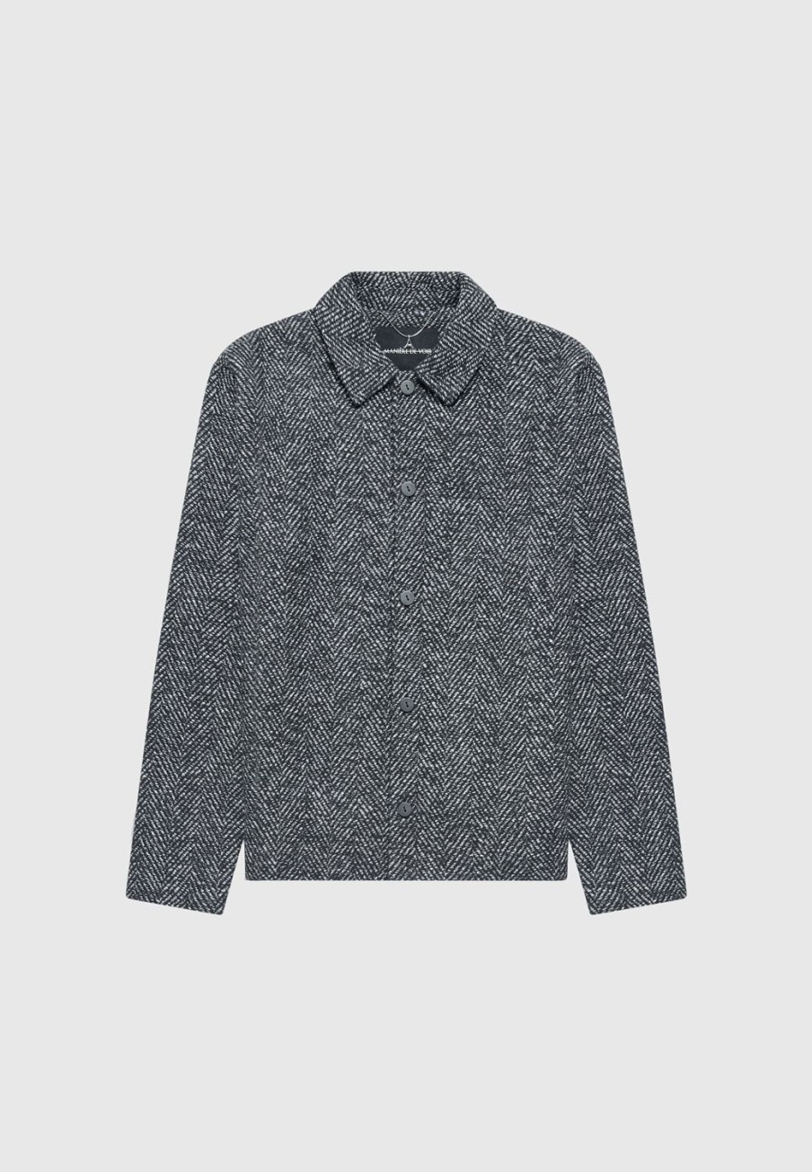 Maniere De Voir Brushed Herringbone Shacket | Modern Tailoring