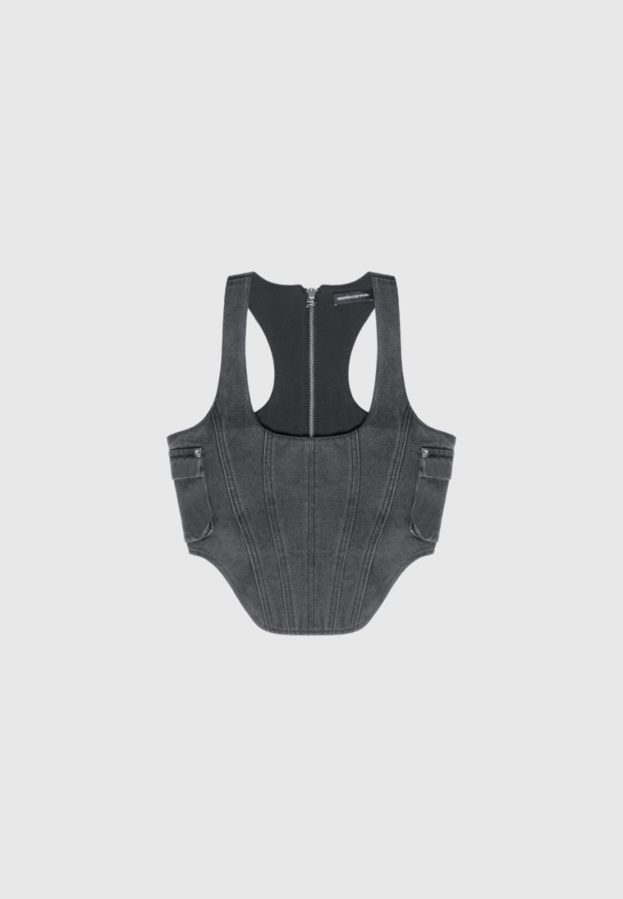 Maniere De Voir Denim Cargo Corset Top | Tops & T Shirts